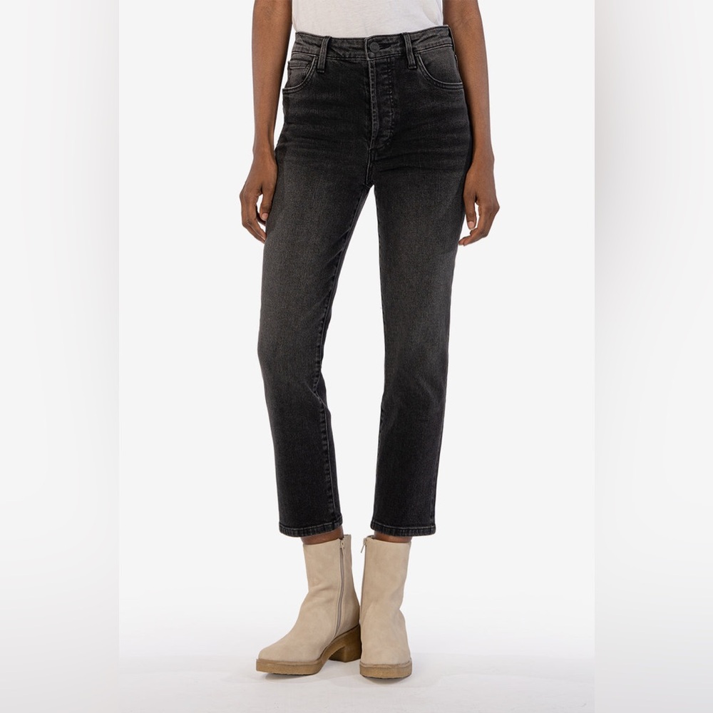 🆕 Kut from the Kloth Rosa Vintage Straight Leg Crop Denim Jeans Black Size 14
